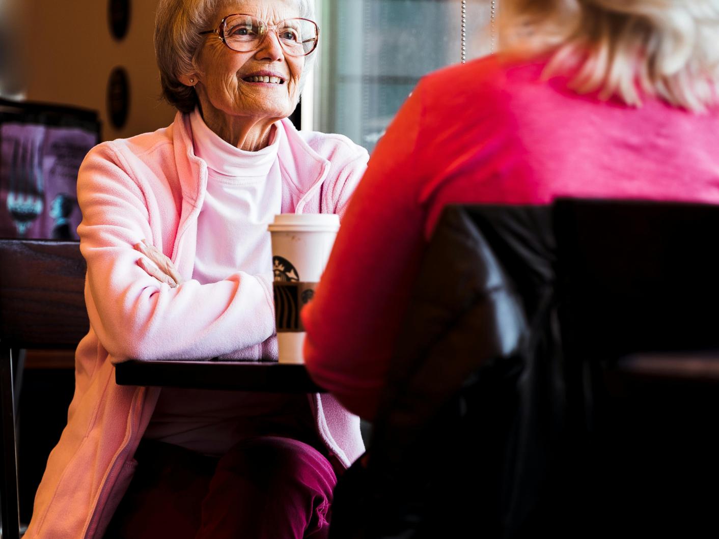 Mother and daughter in café